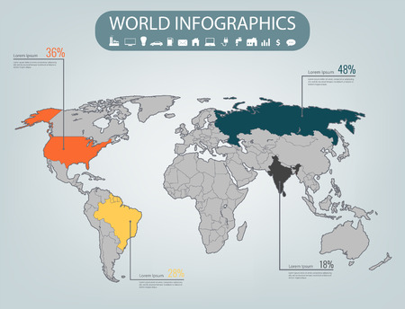 World map infographic template. All countries are selectable. Vector illustrationのイラスト素材