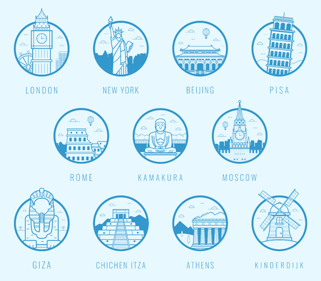 World landmarks. Travel and Tourism. Landmarks icons set. Vectorのイラスト素材