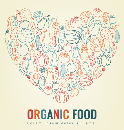 Organic food. Fruits and vegetables. Healthy eating concept. Vector illustrationのイラスト素材