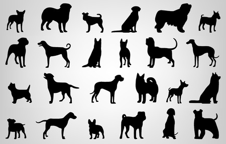 Dog breeds silhouettes. Dog icons collection. Chinese zodiac 2018. Vector illustrationのイラスト素材