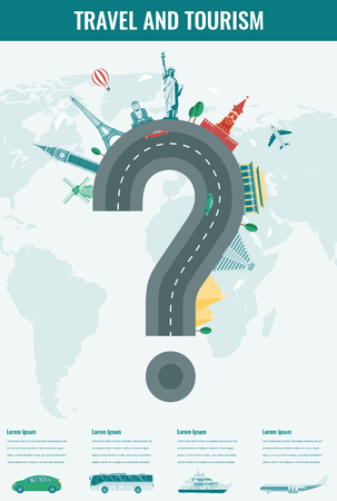 Travel composition with famous world landmarks. Travel and Tourism with transportation infographics. Vectorの写真素材