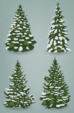 Snow trees set on isolated background. Christmas tree. Vectorのイラスト素材