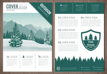 Outdoors flyer design with mountains landscape. Brochure headline for Sport and Recreation. Vector illustrationのイラスト素材
