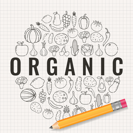 Organic Food icons vector illustration setのイラスト素材