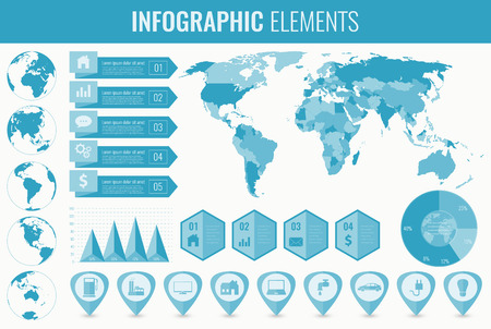 Infographic Elements with world map and charts. Vector illustrationのイラスト素材