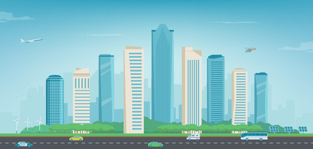 Modern city. Urban landscape. Buildings and architecture. Cityscape town. Vectorのイラスト素材