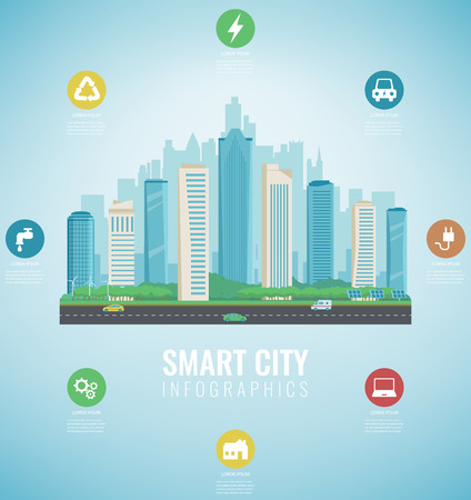 City infographic. Modern city with infographic elements. Smart city. Vectorのイラスト素材