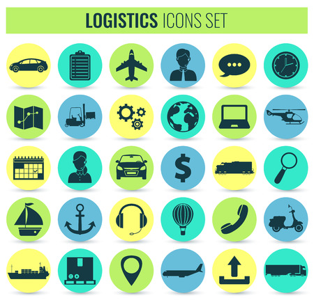 Logistics icons set. Delivery and Transportation. Silhouettes. Vectorのイラスト素材