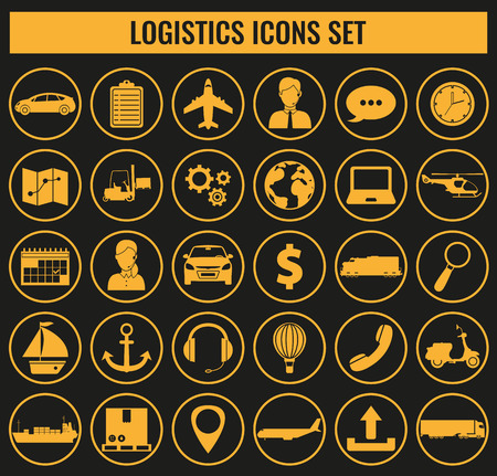 Logistics icons set, Delivery and Transportation concept in silhouettes Illustration.のイラスト素材