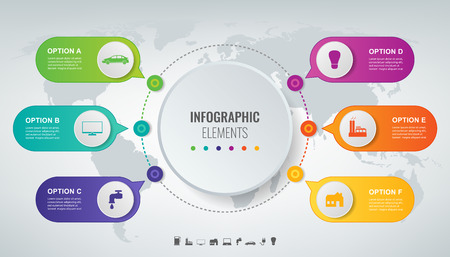 Abstract 3D infographic template with 6 options. Business presentation concept. Vectorのイラスト素材