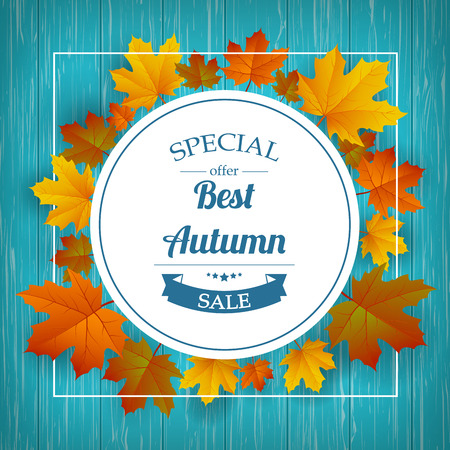 Autumn sale. Autumn background with red, yellow and orange leaves. Vectorのイラスト素材
