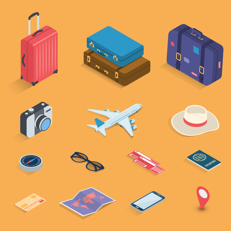 Travel icons in Isometric style. Travel and tourism concept. Vector illustrationのイラスト素材