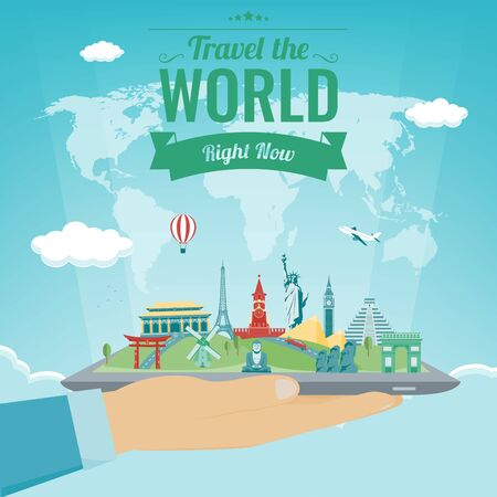 Travel composition with famous world landmarks. Travel and Tourism concept. Vectorのイラスト素材