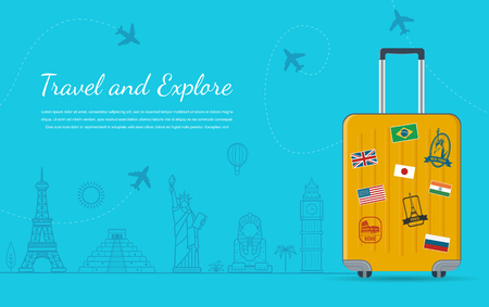 Travel composition with famous world landmarks. Travel and Tourism concept. Vectorのイラスト素材