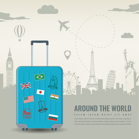 Travel composition with famous world landmarks. Travel and Tourism. Concept website template. Vectorのイラスト素材