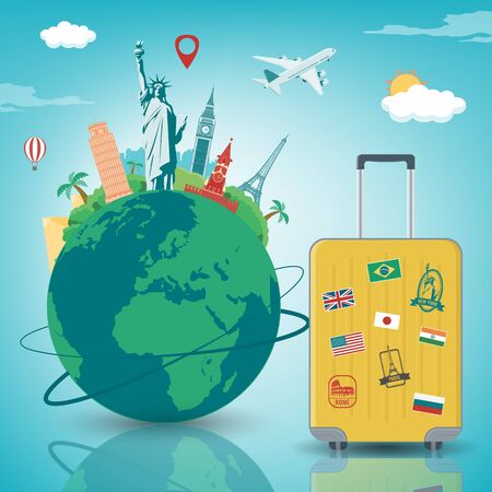 Travel composition with famous world landmarks. Travel and Tourism concept. Vectorのイラスト素材