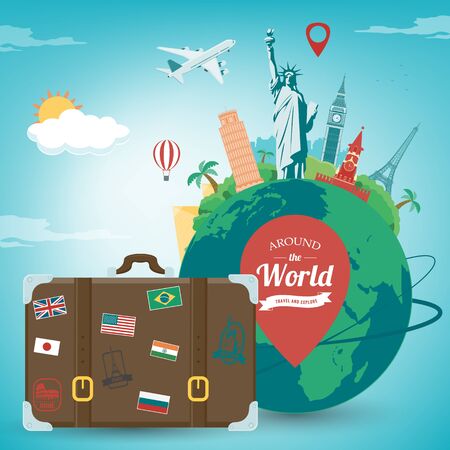 Travel composition with famous world landmarks. Travel and Tourism concept. Vectorのイラスト素材
