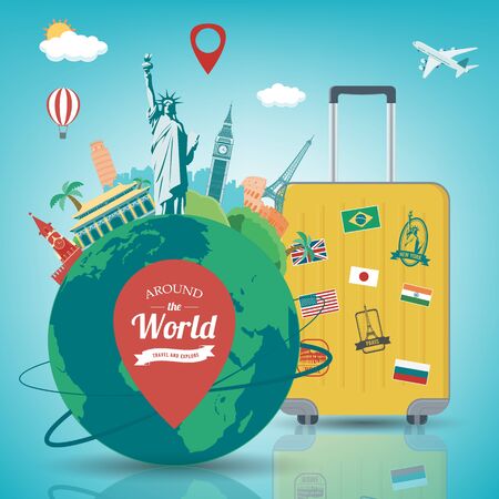 Travel composition with famous world landmarks. Travel and Tourism concept. Vectorのイラスト素材