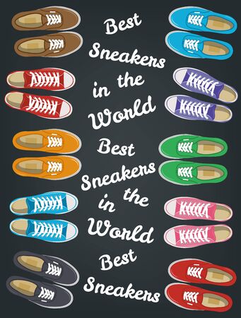Sneakers top view. Shoes background. Sneakers and Slippers collection. Vectorのイラスト素材