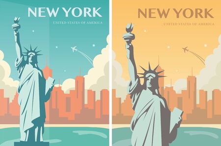 Statue of Liberty banner set. World landmark. American symbol. New York city. Vectorのイラスト素材