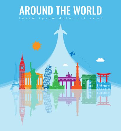 Travel composition with famous world landmarks. Travel and Tourism concept. Vectorのイラスト素材