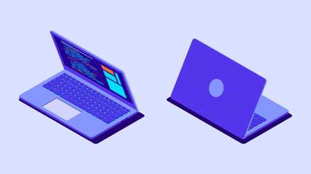 Isometric laptop with program code on screen. Laptop isolated. Vectorのイラスト素材