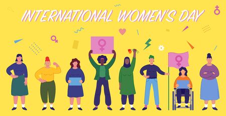 International womens day. Women of different cultures and nationalities fight for freedom and equality. Womens day concept. Vectorのイラスト素材