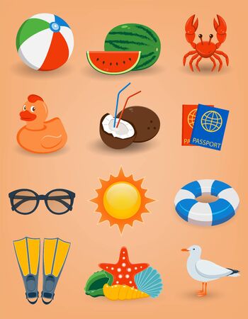 Summer icons set. Travel and Tourism concept. Vector illustrationのイラスト素材