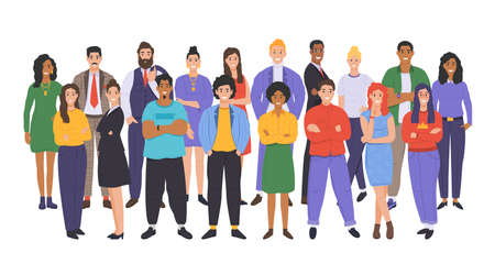 Multicultural group of people. People of different races and cultures. Cartoon characters set in flat design style. Vectorのイラスト素材