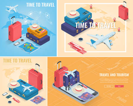 Travel and Tourism template with famous landmarks and travel stuff. Vectorの写真素材