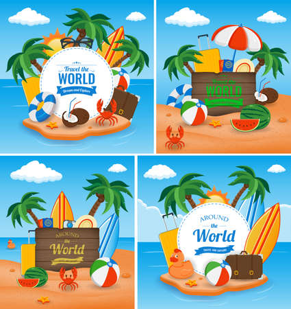 Travel and Tourism template with famous landmarks and travel stuff. Vectorの写真素材