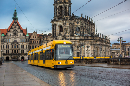 Tram Crossing a Bridge in Dresdenのeditorial素材
