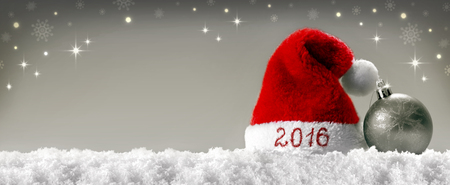 Christmas grey background with Santa hat.Happy new year 2016 santa hat .