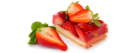 Strawberry pie isolated on  white background.Fruitcake and have red juicy strawberry.の写真素材