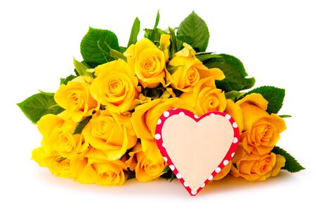 Yellow  rose  bouquet isolated on white background.Valentine's Day card.の写真素材