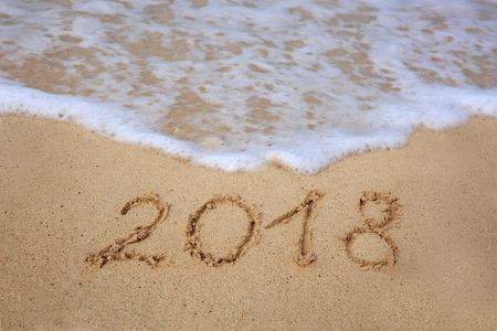 New Year 2018 Inscription written and Caribbean sea .