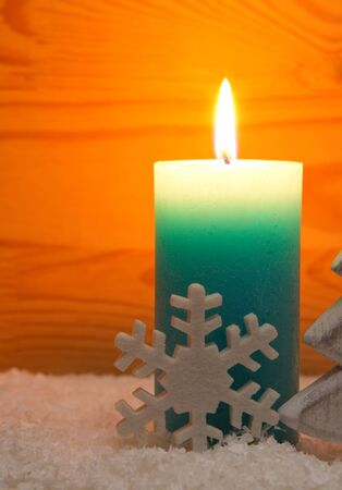 Advent candle and snowflake . Christmas card.の写真素材