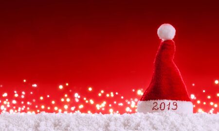 Happy new year 2019 Santa Hat and white snow.の写真素材