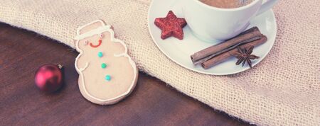 Christmas Cookie and coffee cup with decoration.