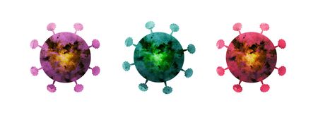 Watercolor drawing with coronavirus isolated on white.の写真素材