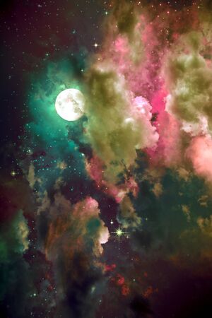 Full moon with stars at dark night sky . Abstract space backgroundの写真素材