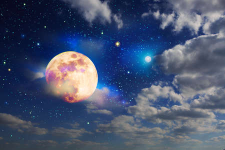 Full moon with stars at dark night sky .