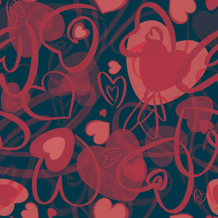 Red valentines seamless pattern with hearts on black background