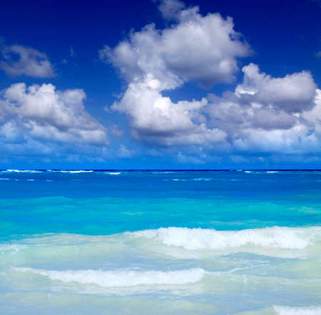 Travel background with Caribbean sea and clouds sky.の写真素材