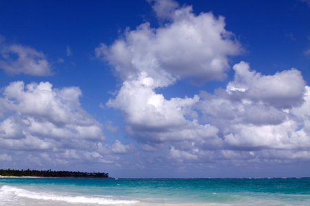 Travel background with Caribbean sea and clouds sky.の写真素材