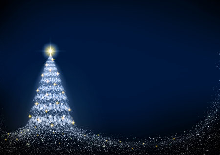 Colorful Christmas tree and night sky background.の写真素材