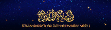 Merry Christmas and Happy New Year 2023 abstract shiny golden background.の写真素材
