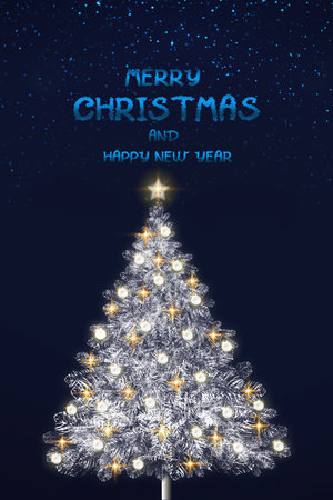 Christmas tree with lights isolated on red background.の写真素材