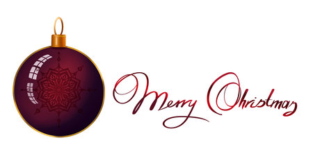 Red Christmas ball with Merry Christmas text isolated on white background.の写真素材