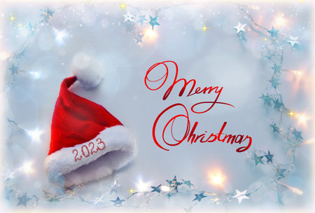 Happy new Year 2023 Santa Hat on white backgoundの写真素材